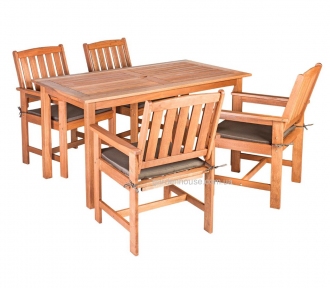 Обеденный комплект Woody из массива меранти: стол и 4 стула с подушками