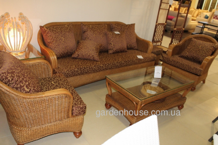 Набор мебели для террасы с 3-м диваном Estana из натурального ротанга, коричневый