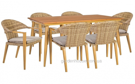 Обеденный комплект садовой мебели на 6 персон Greenwood из искусственного ротанга с бамбуком