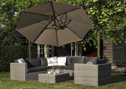 Садовый зонт с подсветкой SolarFlex T2 Ø 3,5 м + основание Modena (коричневый, антрацит)