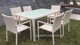 Обеденный комплект Таурус: стол и 6 стульев из искусственного ротанга, белый