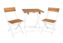 Садовый комплект раскладной мебели из массива акации: стол и 2 стула, натуральный с белым