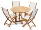 Обеденный комплект садовой мебели из тика: стол Ø 110 см и 4 стула без подлокотников, серый текстиль